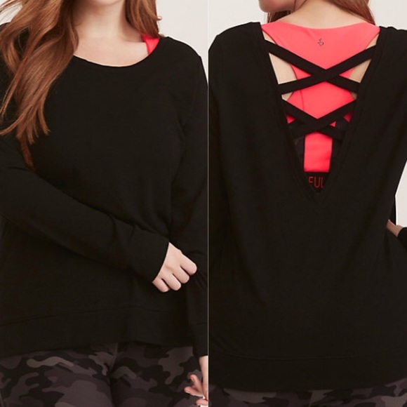 torrid Sweaters - BLACK LATTICE ACTIVE SWEATSHIRT